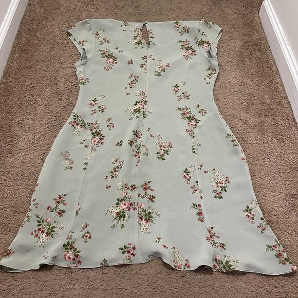 Reformation Baden Green Hampstead Dress Short Size 12 Floral V-Neck - Picture 7 of 7